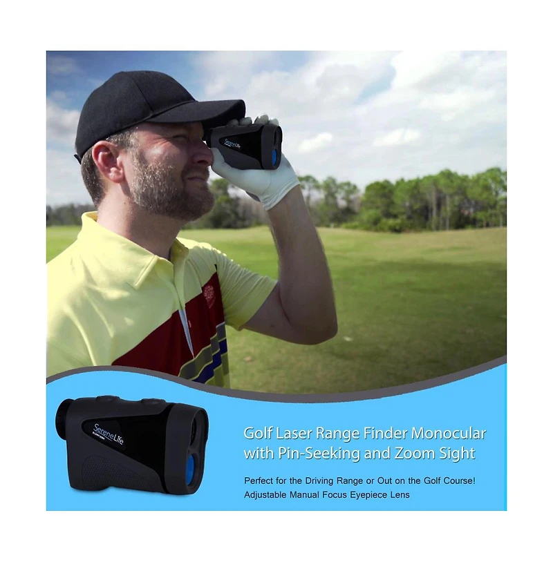SereneLife Golf Laser Range Finder Monocular with Pin-Seeking Mode, Black