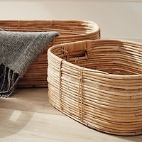 Cane Rattan Rectangular Baskets With Handles Set of 3
