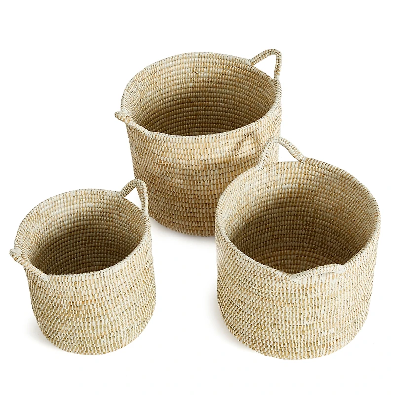 Rivergrass Round Baskets With Handles Set of 3