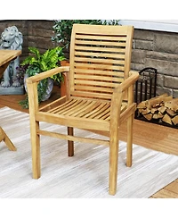 Outdoor Solid Teak Wood with Light Stained Finish Slatted Patio Lawn Arm Chair - Light Brown