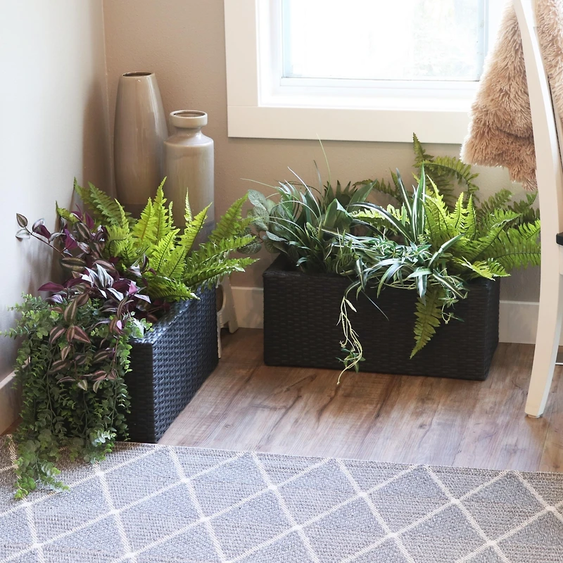2-Section Rectangle Polyrattan Indoor Planters - 21.5" W x 11.5" D 9.25" H 2-Pack