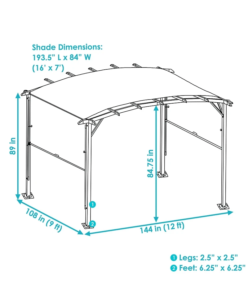 9' x 12' Metal Arched Pergola with Retractable Canopy