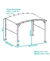 9' x 12' Metal Arched Pergola with Retractable Canopy