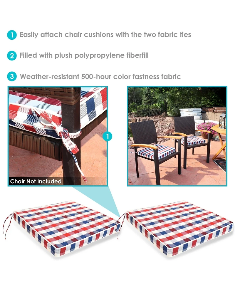 Square Indoor/Outdoor Seat Cushions with Ties - 17" Square x 2" Thick - Americano - 2-Pack