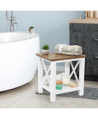 Farmhouse Multi-Purpose Rustic Side Table with Shelf - Brown/White
