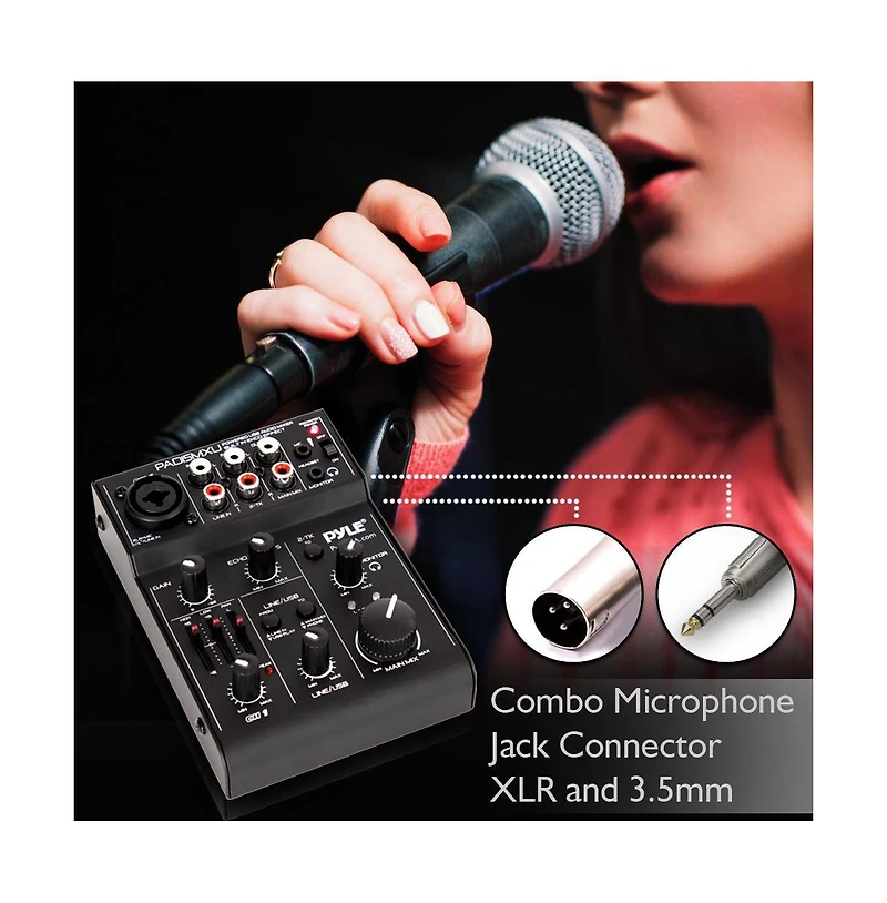 Pyle 3-Channel Usb Audio/Sound Mixer with Rechargeable Battery