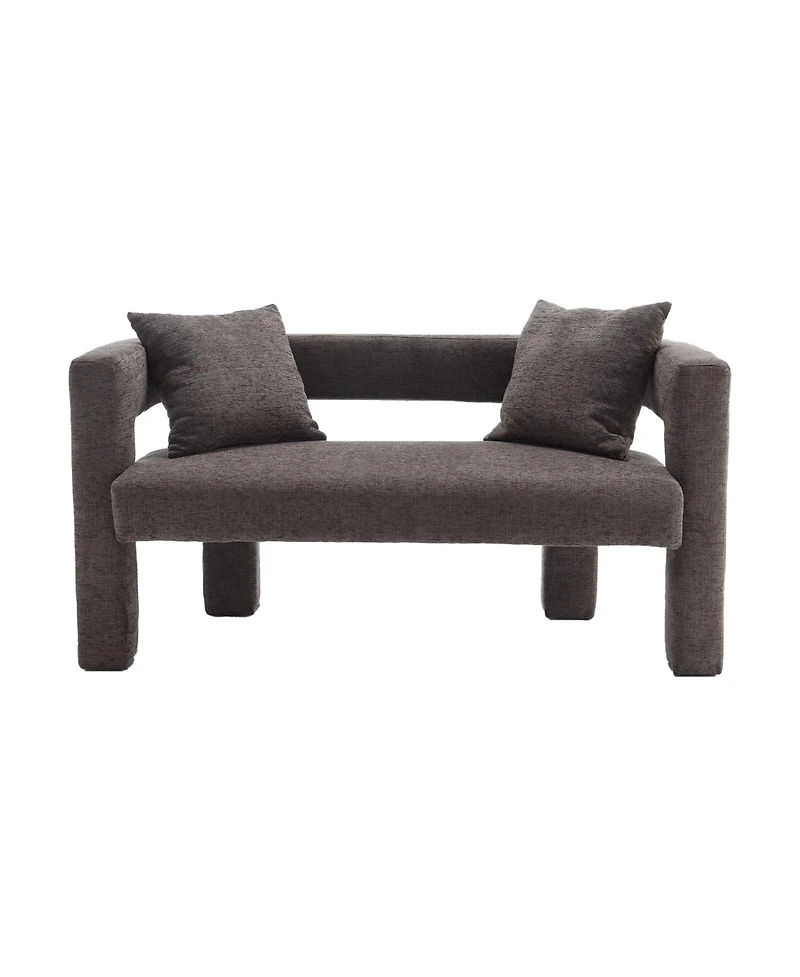 Modern Chenille Loveseat Bench, Upholstered 2-Seater Sofa with Pillows, Small Accent Couch for Bedroom or Living Room-The Pop Home