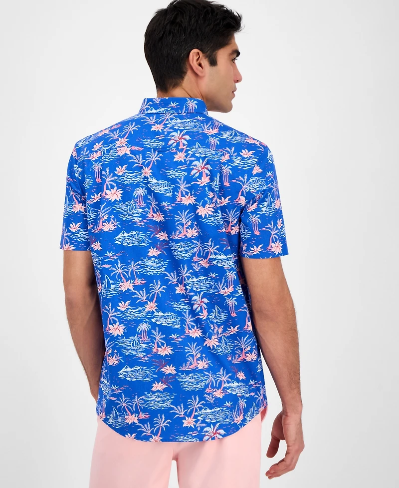 Club Room Men's Palmera Scene Regular-Fit Stretch Printed Button-Down Poplin Shirt, Exclusively at Macy's