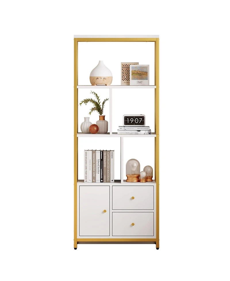 gaomon Modern Bookshelf with Drawers White Storage