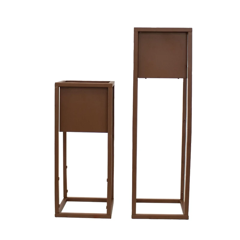 Modern Simplicity Cold-Rolled Steel Outdoor Elevated Planter - Set of 2 - 8.25" Square x 19.75" H and 27" H