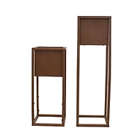 Modern Simplicity Cold-Rolled Steel Outdoor Elevated Planter - Set of 2 - 8.25" Square x 19.75" H and 27" H