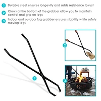 Indoor/Outdoor Fireplace or Fire Pit Heavy-Duty Metal Firewood Log Grabber Tool - 40" - Black