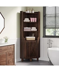 Tribesigns 68-Inch Tall Corner Cabinet, Farmhouse Kitchen Storage Cabinet with Doors and Shelves, Rustic Wood Corner Display Cabinet