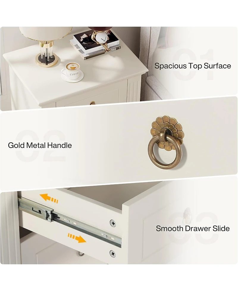 Tribesigns 3-Drawer Nightstand Set of 2, Wood Night Stand with Storage Drawers, Modern Bedside Table Side End Table for Bedroom, Beige