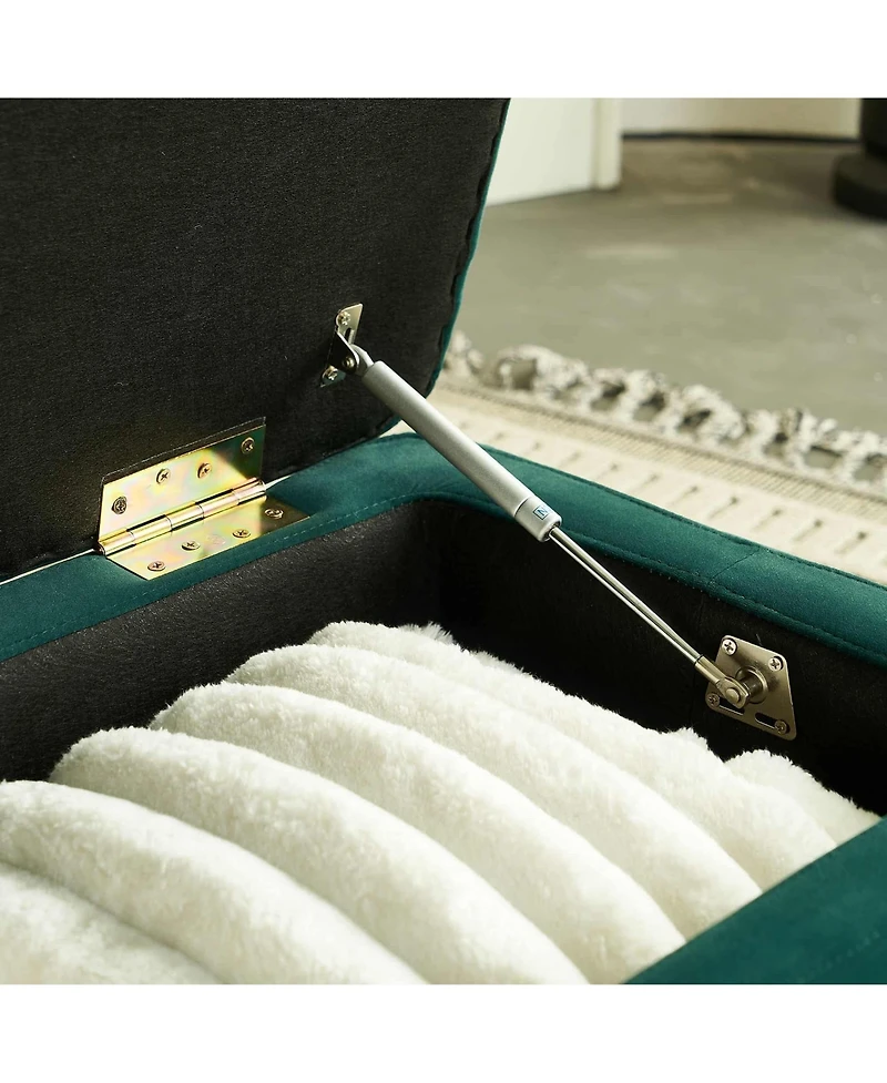 47.24" W Velvet Storage Ottoman Bench with Gold Embroidery, Modern Footstool for Living Room & Bedroom-The Pop Home