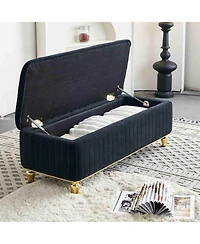 47.24" W Velvet Storage Ottoman Bench with Gold Embroidery, Modern Footstool for Living Room & Bedroom-The Pop Home