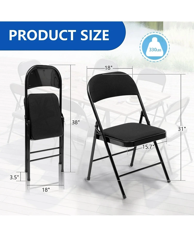 4/6/10-Pack Folding Chair Set with Fabric Upholstered Padded Seat Metal Frame for Home Office Dining Room-10 Pack