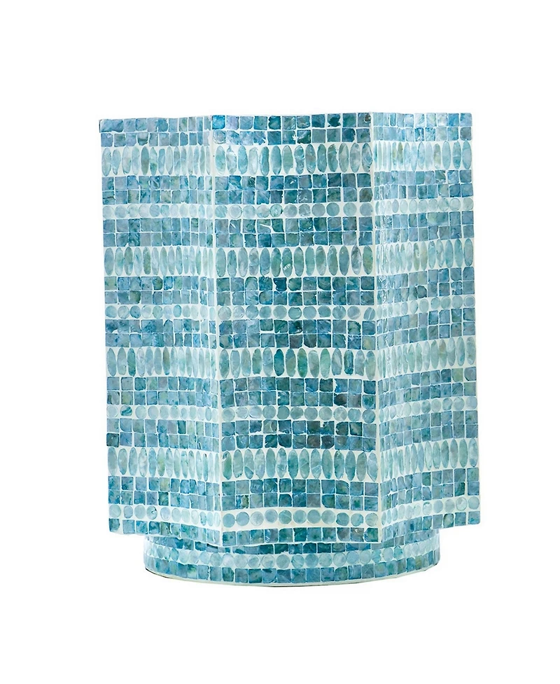 Stool Table with Capiz Shell Inlay and Floral Geometric Design Elegant and Unique Accent for Living Room or Bedroom