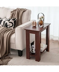 Gymax 2-Tier End Table Modern Sofa Bedside Table Compact Nightstand w/ Storage Shelf