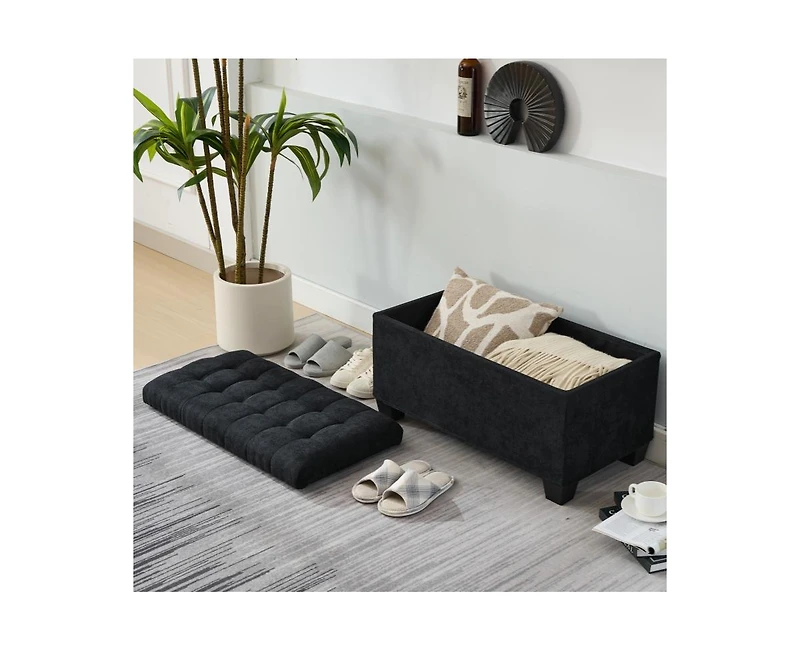 Storage Ottoman Bench with Metal Frame, Versatile Shoe Bench for Bedroom, Entryway, Living Room-The Pop Home
