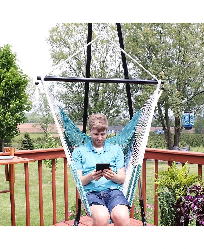 Polyester Rope Hanging Caribbean-Style Hammock Chair Swing for Patio, Porch, or Yard - Lagoon Stripes