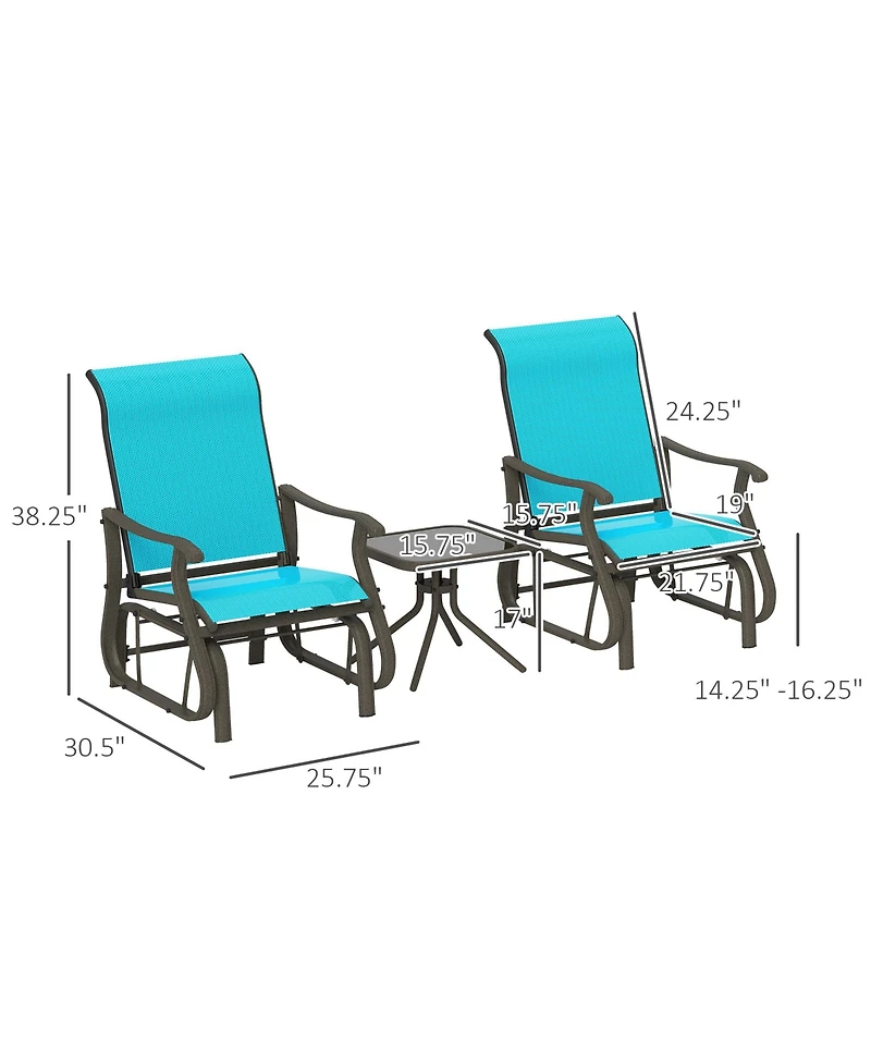 Outsunny 3-Piece Outdoor Gliders Set with Steel Frame, Table