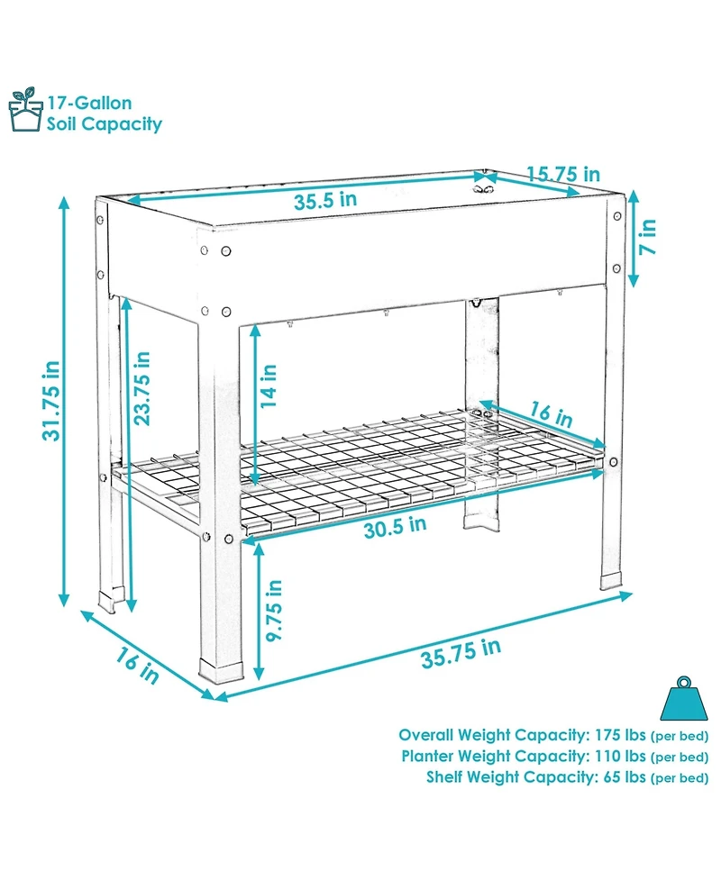 Hot Dip Galvanized Steel Raised Garden Bed with Mesh Shelf - Set of 2