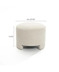 LuxenHome Upholstered Cream Modern Round Ottoman