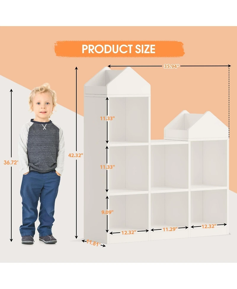 gaomon 7-Cubby Kids Bookshelf Wooden Toy Storage Organizer Bookcase