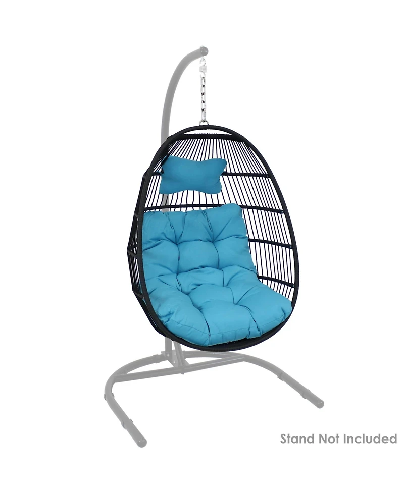 Outdoor Resin Wicker Julia Hanging Basket Egg Chair Swing with Cushions and Headrest - 2pc