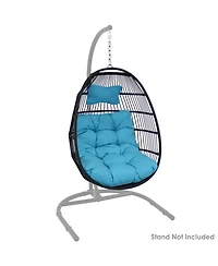 Outdoor Resin Wicker Julia Hanging Basket Egg Chair Swing with Cushions and Headrest - 2pc