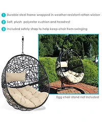 Outdoor Resin Wicker Patio Jackson Hanging Basket Egg Chair Swing with Cushions and Headrest - 2pc