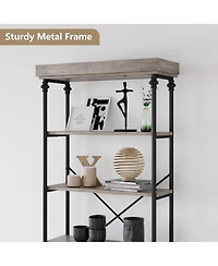 gaomon Bookshelf Industrial Bookcase Wooden Storage Open Rack Shelf with Metal Frame