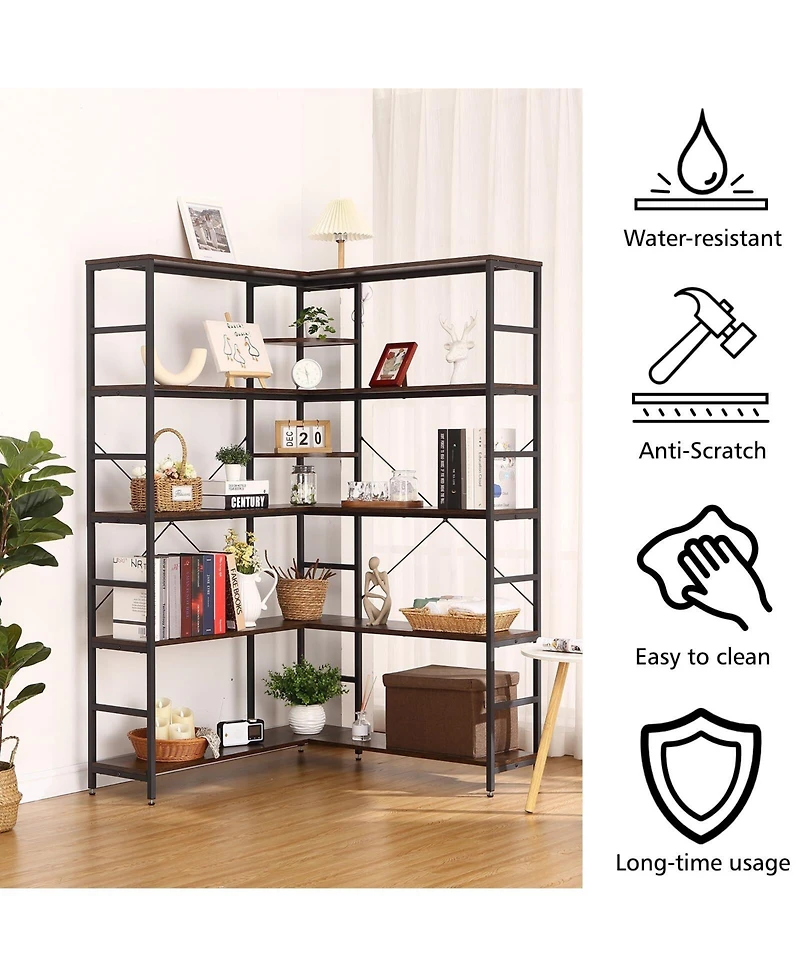gaomon 5-Tiers Corner Bookshelf with Metal Frame