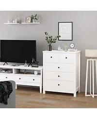 5 Drawer Dresser, Wooden Chest of Drawers, Modern Storage Tower with Metal Handles, Storage Organizer Unit with Deep Space for Bedroom, Living Room, H
