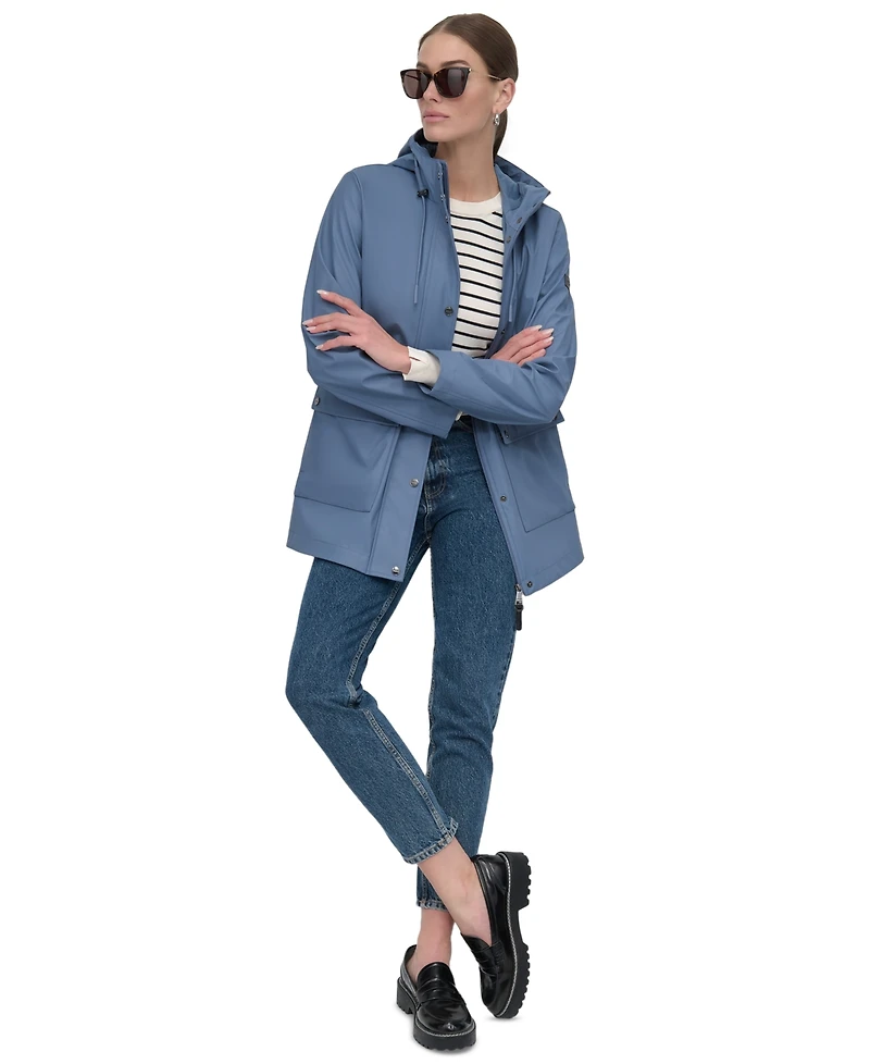 Dkny Women's Hooded Zip-Front Water-Resistant Raincoat