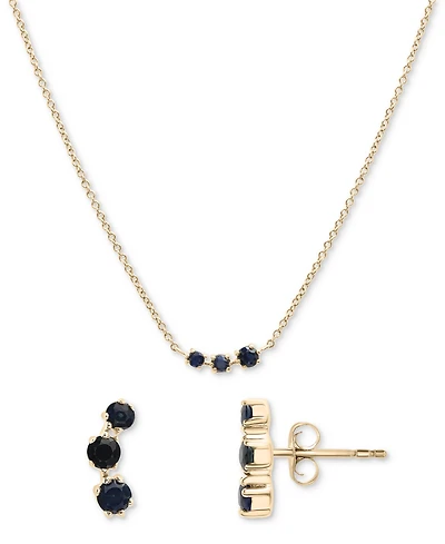 2-Pc. Blue Sapphire (3/8 ct. t.w.) Three-Stone Earrings & Necklace Set in 14k Gold-Plated Sterling Silver