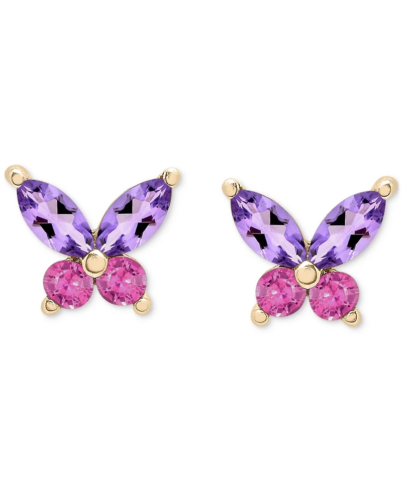 2-Pc. Pink Sapphire (1/2 ct. t.w.), Amethyst (7/8 ct. t.w.) & White Sapphire (1/20 ct. t.w.) Butterfly Earrings & Pendant Necklace Set in 14k Gold-Pla