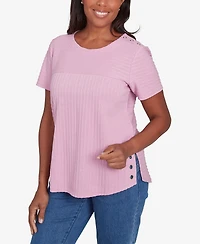 Alfred Dunner Women's Classic Solid Textured Short Sleeve Top