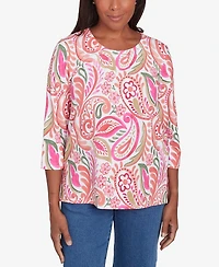 Alfred Dunner Women's Classic Embellished Crewneck Paisley Top