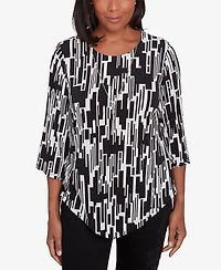 Alfred Dunner Women's Classic Vertical Geometric Top with Necklace