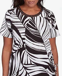 Alfred Dunner Women's Twisted Leaves Top with Side Tie