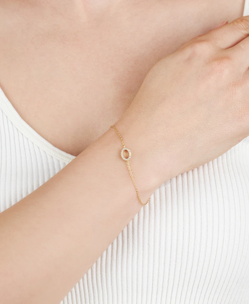 Cubic Zirconia Oval Charm Chain Bracelet (1/4 ct. t.w.) in 14k Gold over Sterling Silver
