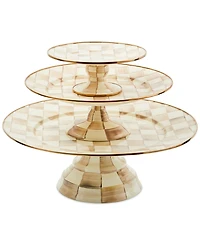 Mackenzie-Childs Mocha Check Large Pedestal Platter