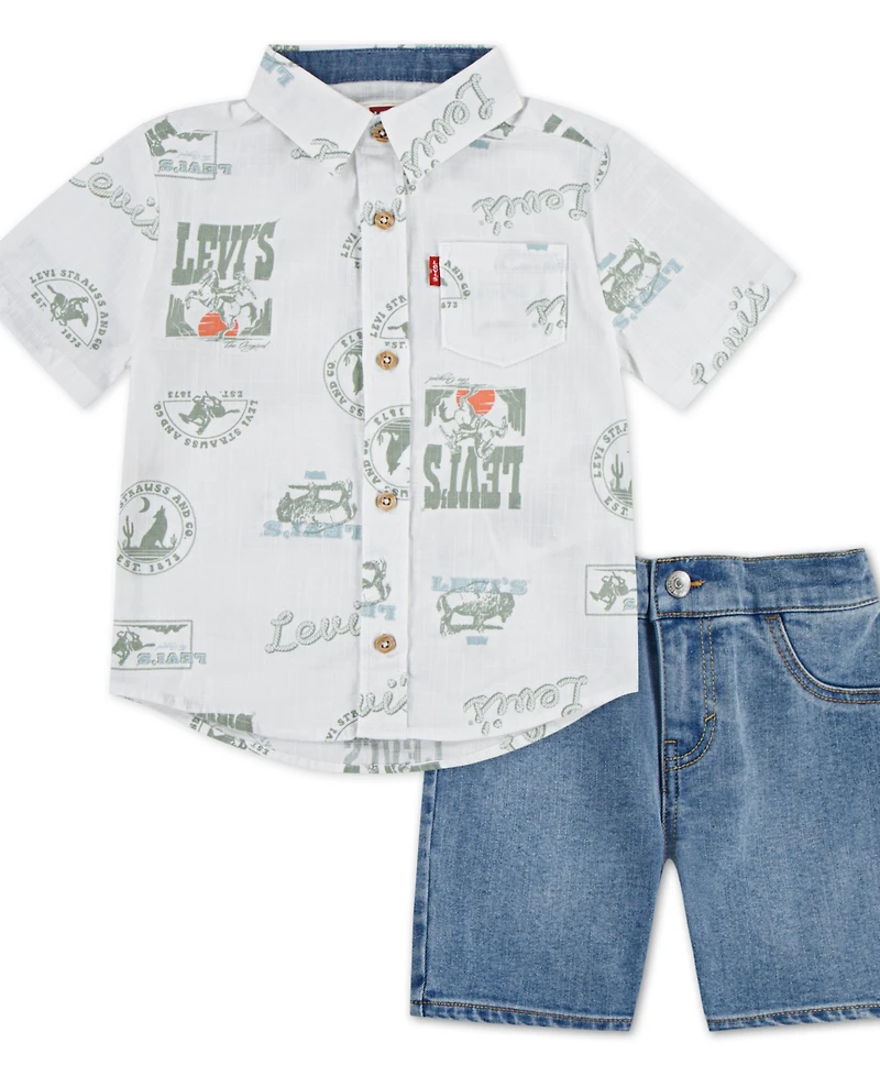 Levi's Toddler Boys 2-Piece Printed Shirt and Denim Shorts