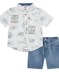 Levi's Toddler Boys 2-Piece Printed Shirt and Denim Shorts