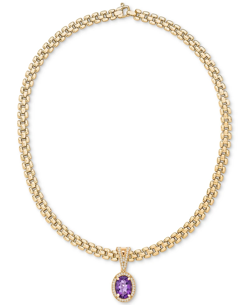 Amethyst (5-3/8 ct. t.w.) & White Topaz (3/4 ct. t.w.) Panther Link 18" Necklace in 14k Gold-Plated Sterling Silver