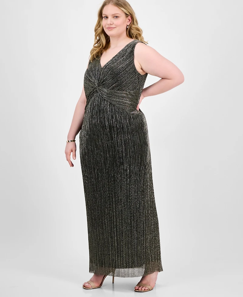 Connected Plus Size Twisted Metallic Jersey Maxi Dress