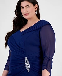 Alex Evenings Plus Size Portrait-Collar Side-Ruched A-Line Dress