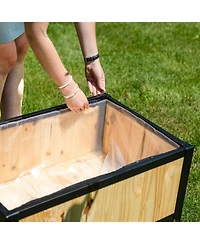 Acacia Wood Steel Framed Planter Box with Removable Planter Bag
